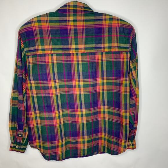 Liz Claiborne Bright Plaid Cotton 80s 90s Shirt Sz 14 Large - Picture 6 of 8